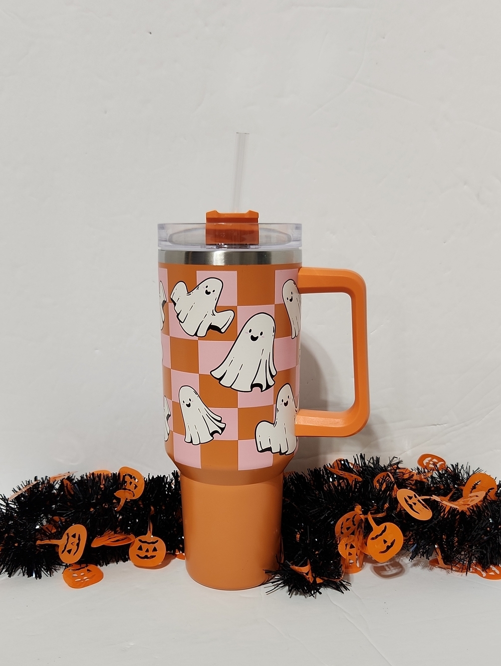 Ghost Travel Tumbler With Screw On Lid & Straw